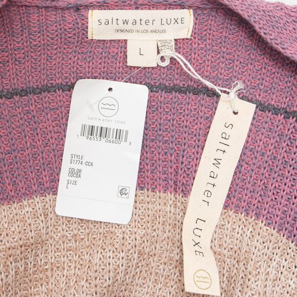 Saltwater Luxe Cocoa Striped Long Cardigan Size Large - Picture 5 of 8